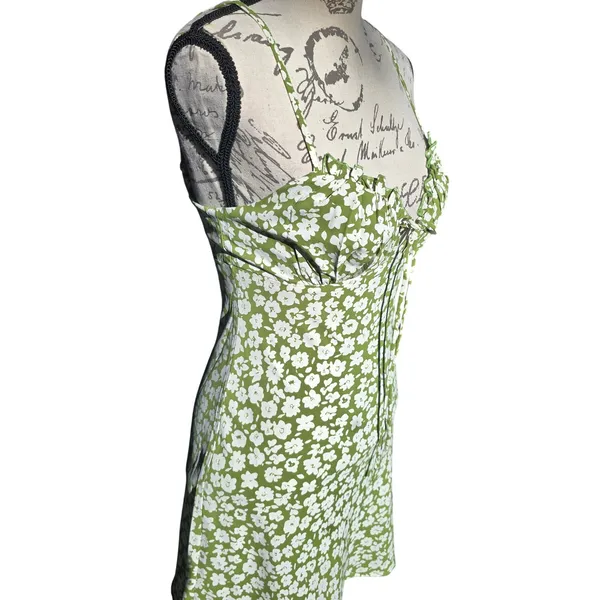 Princess Polly‎ Tasmin Green Floral Mini Dress Spaghetti Strap Tie Front US 4 - Image 5