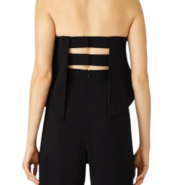 NWT DO+BE Black Strapless Overlay Front Ruffle Wide Leg Jumpsuit Black Size M - Image 4