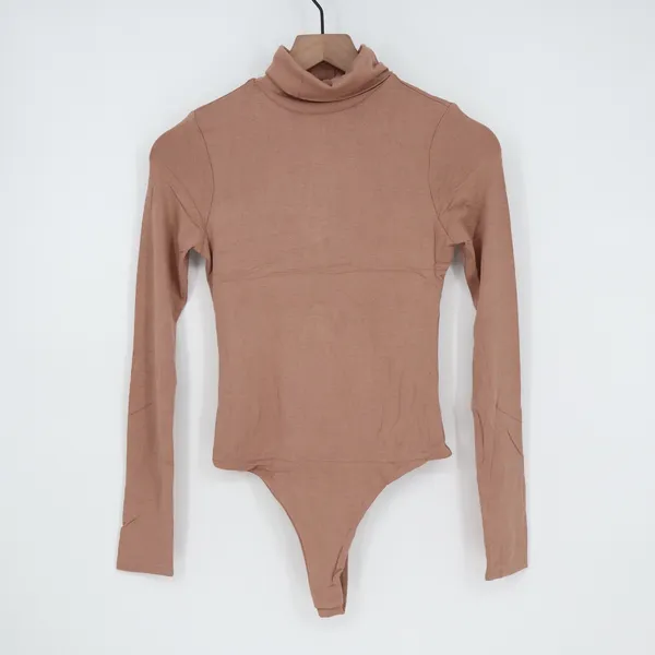 Naked Wardrobe Womens Turtleneck Long Sleeve Bodysuit Mauve Brown M - Image 2