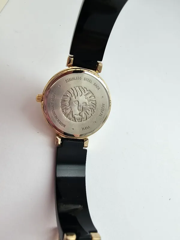 Anne Klein AK/2476 Black Resin Bangle Watch Gold Tone Round Face with Box - Image 3