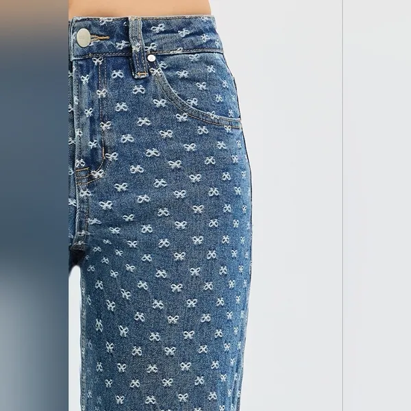 Wide Leg Blue Patterned Jeans - Women's Flare & Wide Leg - Image 15