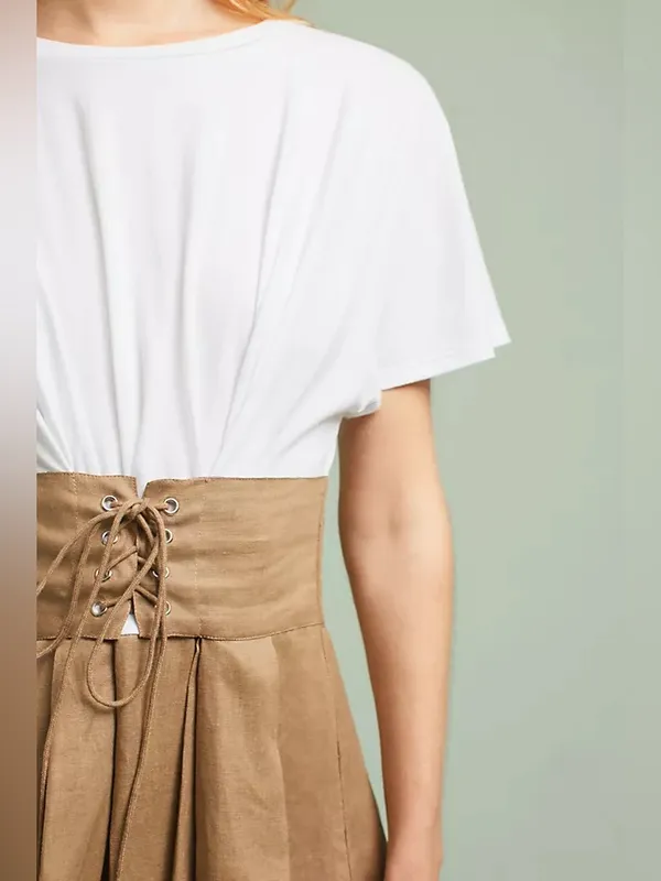 Eri + Ali Grace Corset Midi Dress Small Anthropologie Linen Cotton Lace Up Waist - Image 4