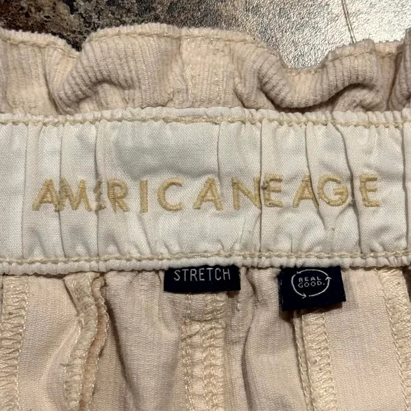 American Eagle Corduroy Pants Barrel Leg Paperbag Waist High Rise Baggy Cream 2 - Image 3