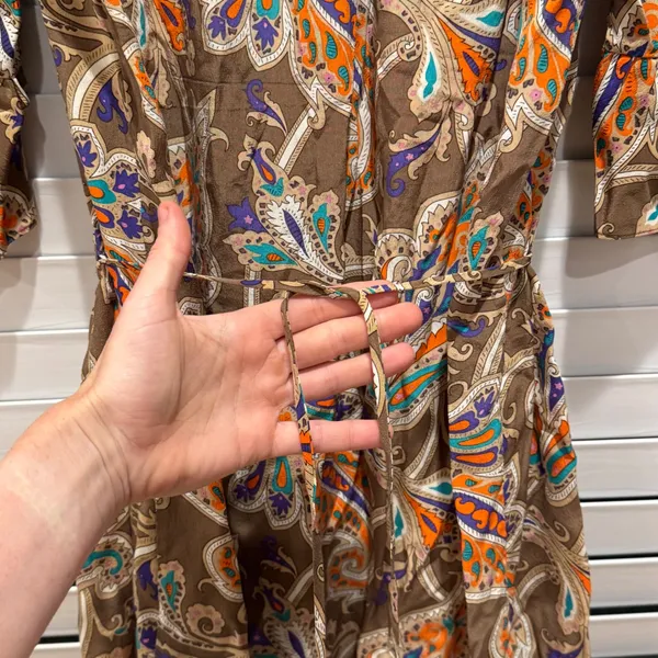 Tibi 100%‎ Silk Paisley Mini Dress Women 4 Brown Orange Ruffle Sleeve Boho Y2k - Image 5
