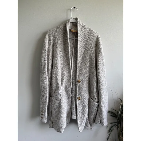 Faherty Womens Organic Cotton Knit Blazer Grey Marled Unstructured Jacket‎ XL - Image 2