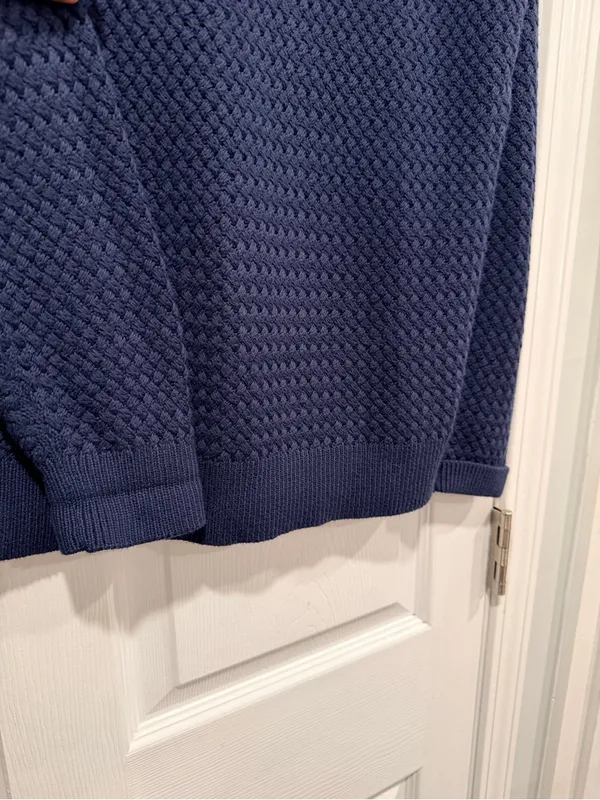 L.L.Bean Size XL Navy Blue Basket Weave Cotton Round Neck Sweater Pullover - Image 5