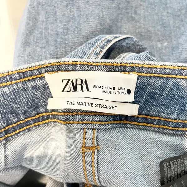 Zara Marine High Rise Frayed Hem Denim Wide Leg Jeans Blue 8 - Image 3