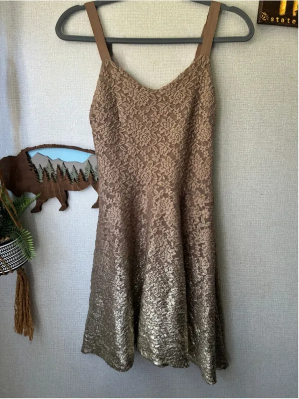 Free People Ombré Gold Lace Mini Dress | Holiday Party | Small - Image 2