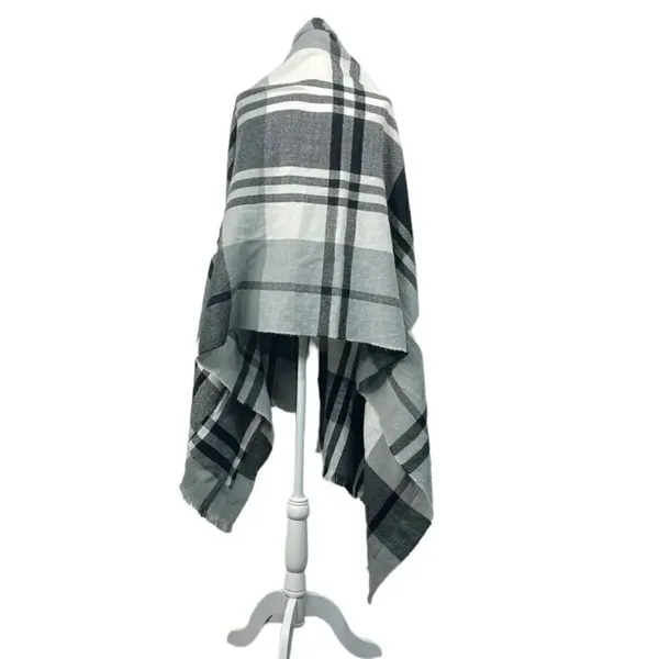 Shawl Vest with arm holes pockets Window Pane plaid oversized black gray white - Image 2