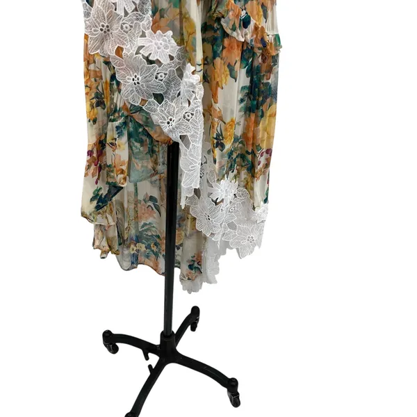 Anthropologie V-Neck Ruffle Lace Slip‎ Dress Floral White Multicolor Size US 4 - Image 7