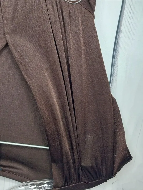 Anxiety Vintage Brown V-Neck Belted Cap Sleeve Y2K 90's Boho Chic Clubwear Top - Image 4