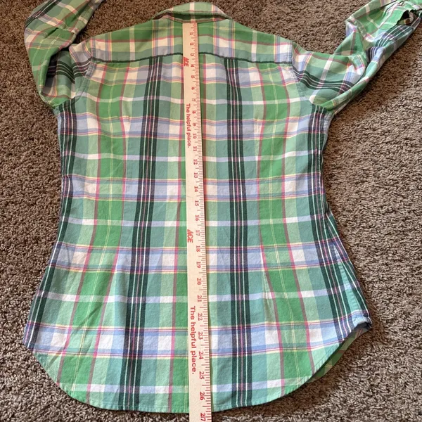 Laurel Ralph Lauren RLL Flannel Button Down Women's Green Pink Shirt Size 10 - Image 5