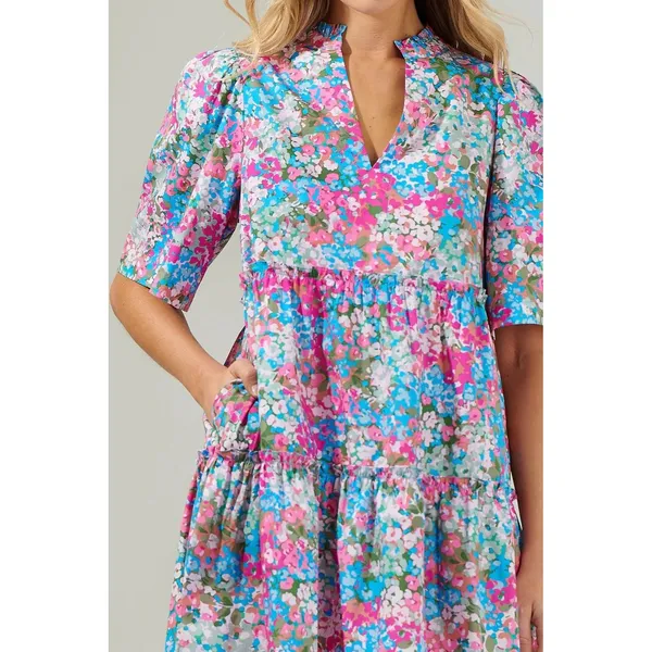 Sugarlips Women’s Floral Shift Dress With Split Neck Size XS - Image 2