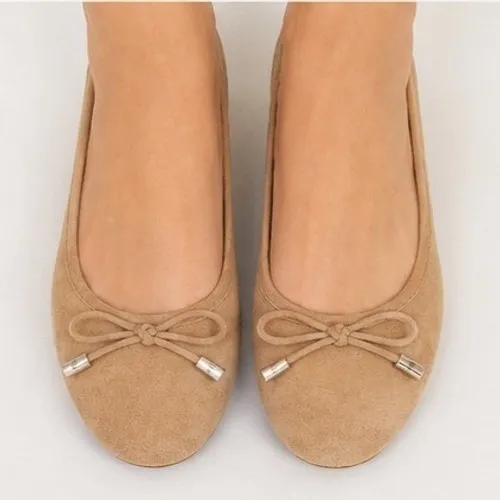 Ralph Lauren Womens Flats Size 5B Camel Jayna Ballet Bow Slip On Leather Ballet - Image 7