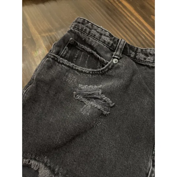 Free People Distressed Black Mini Skirt Size 10 Denim - Image 4
