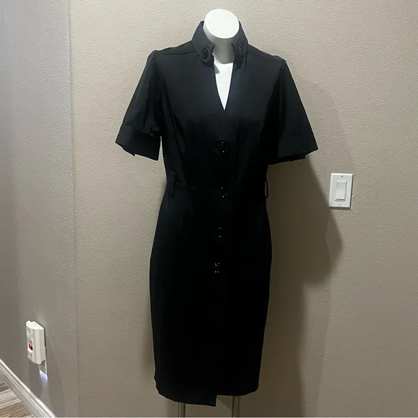 Zara basic black short sleeve button up dress - Image 2