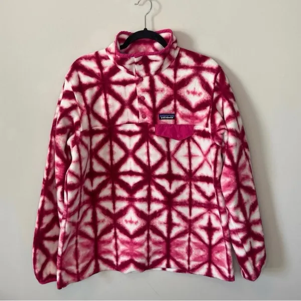 Patagonia Shibori Pink Diamond Tie Dye Synchilla Sweater Size Medium Fleece - Image 7