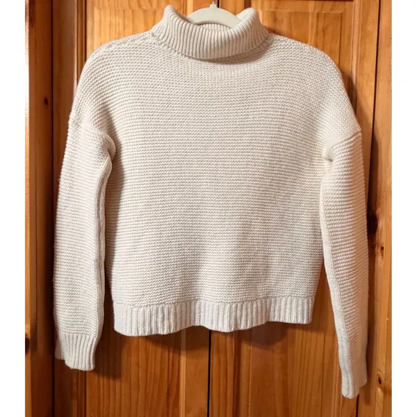Vince Wool Cashmere Turtleneck Sweater Cream Off White Waffle Knit Small - Image 2