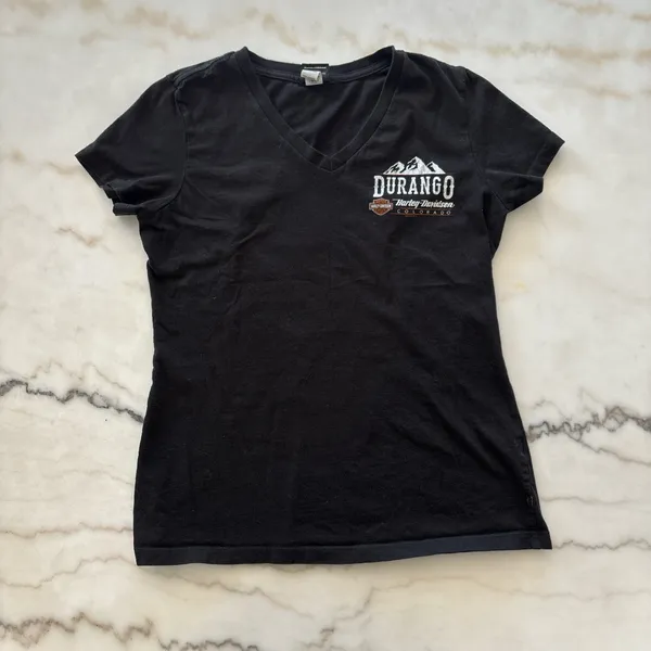 Harley-Davidson Durango Colorado V-Neck T-Shirt Black Graphic Tee Small Biker - Image 3