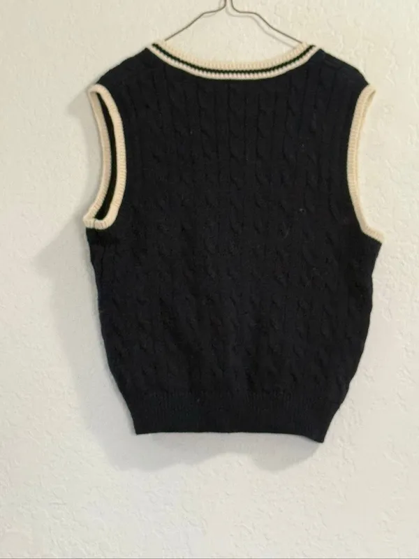 Brandy Melville John Galt Navy Blue & White Striped Cable Knit Sweater Vest S - Image 3