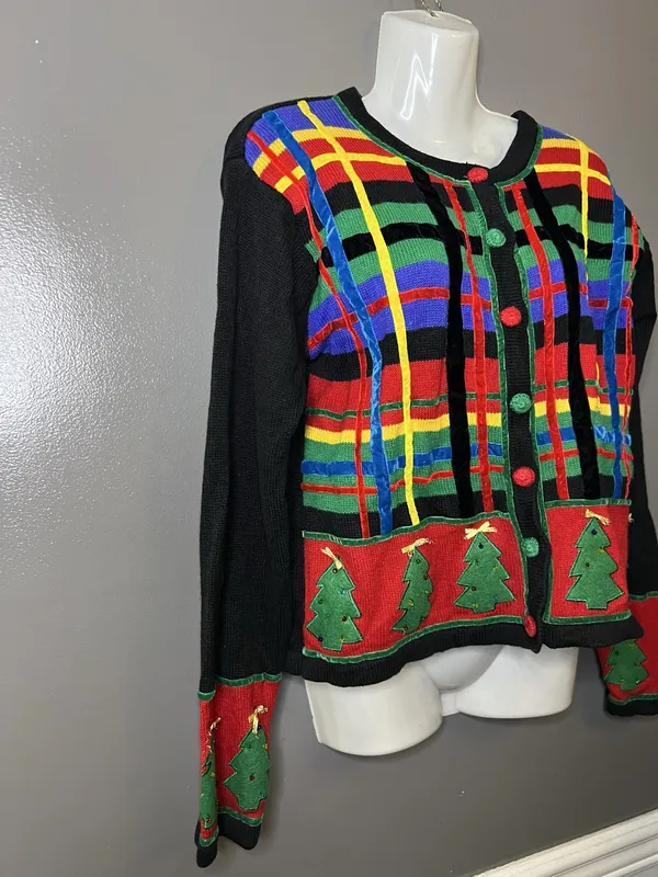 Paul Harris Design Cardigan Sweater Womens Small Multicolor Ugly Christmas Tree - Image 4