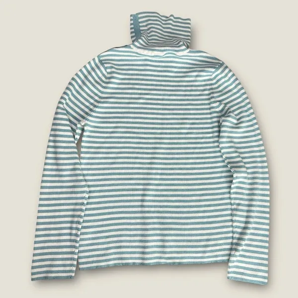 Y2k Polo Jeans Co by Ralph Lauren Blue White Striped Knit Turtleneck Size XL - Image 3