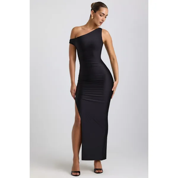 Oh Polly Akeeva Ruched Asymmetric One-Shoulder Maxi Dress NWT | Sz‎ 6 | Black - Image 4