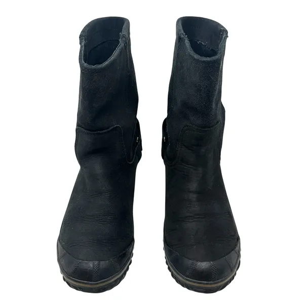 Sorel Slimshortie Waterproof‎ Leather Moto Boots Black Buckle Womens 9 - Image 3