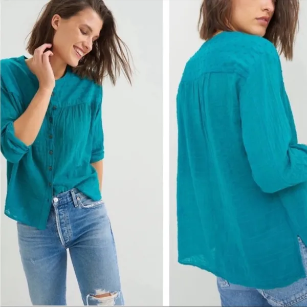 Anthropologie‎ x Pilcro and Letterpress Mila Top turquoise sz S - Image 2