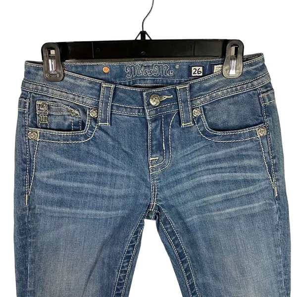 New Miss Me Jeans Womens Sz 26 Signature Skinny Denim Embroidered‎ Cross Pockets - Image 3
