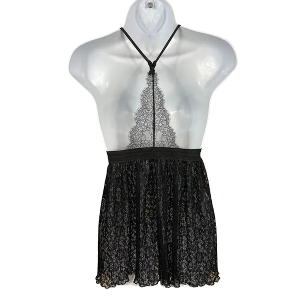 Victoria’s Secret Black Floral Mesh Lace Halter Babydoll Lingerie Dress S - Image 3