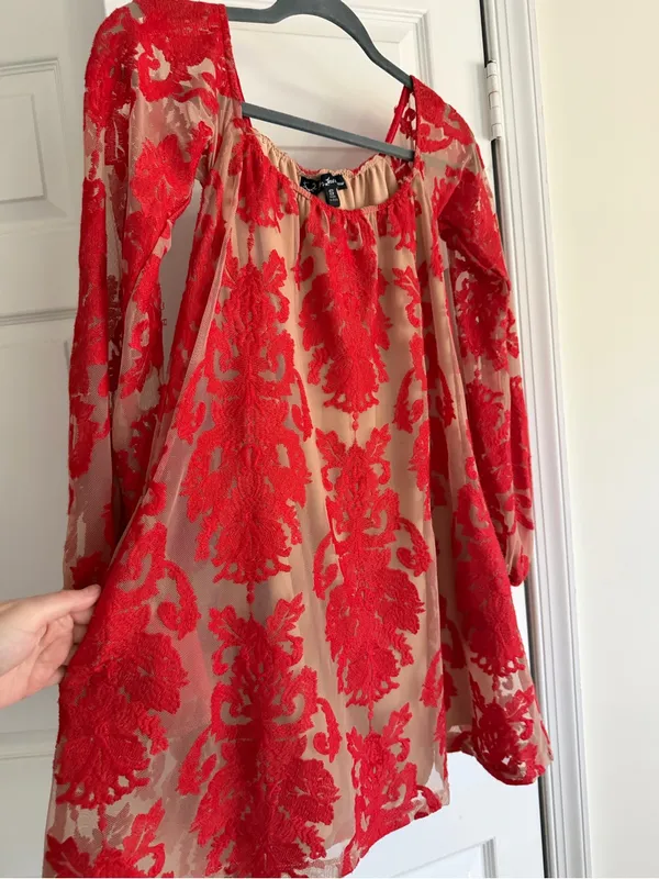 For Love & Lemons Precioso Red Lace Off Shoulder Mini Dress S - Image 6