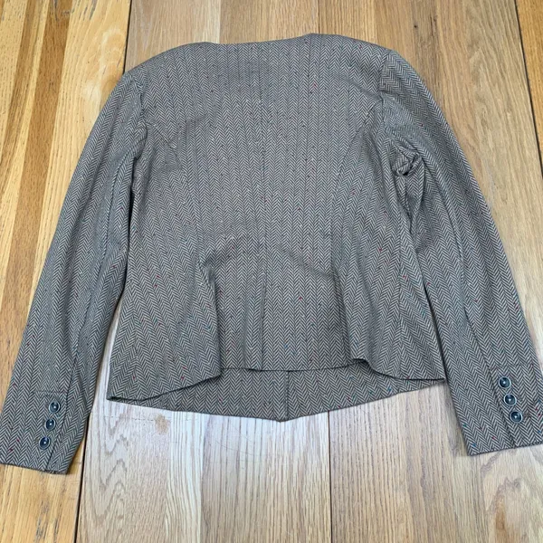 Cabi Brown Herringbone Confetti‎ Blazer Jacket Womens Small Collarless Button - Image 5