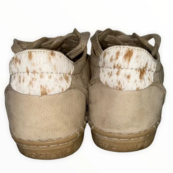 Dolce Vita Beige Perforated Leather Sneakers Calf Hair Heel Lace‎ Up - Image 5