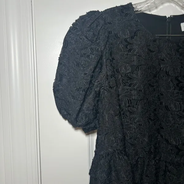 & Other Stories Paris Atelier Black Floral Jacquard Puff Sleeve Mini Dress 10 - Image 2