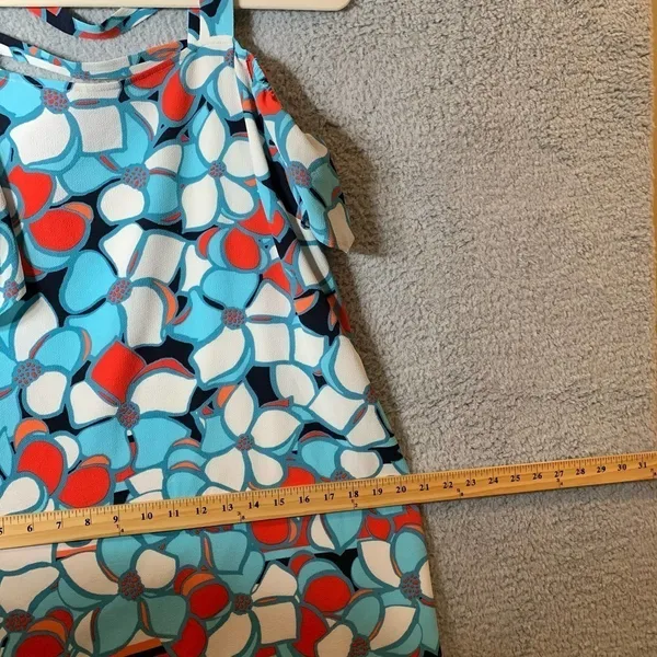 Kaari Blue Dress Womens‎ S Small Floral Pattern Blue Red White Cold Shoulder - Image 7