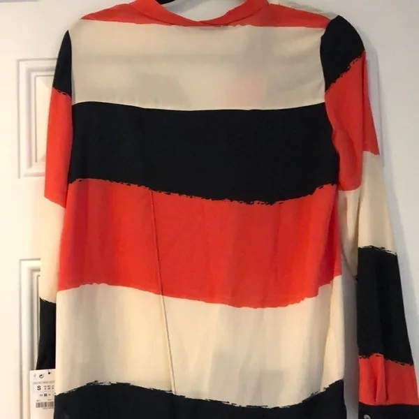Zara Black, Ivory and Orange Button Down Blouse - Image 7