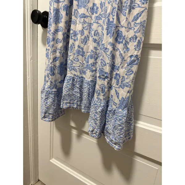 Bohme Blue‎ Floral Toile Ruffle Midi Dress Tie Waist Small - Image 11