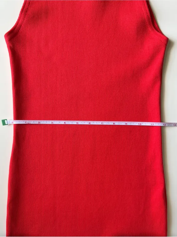 Red Ribbed Bodycon Mini Dress XS Sleeveless Mock Neck Stretch Fitted Chic - Image 7