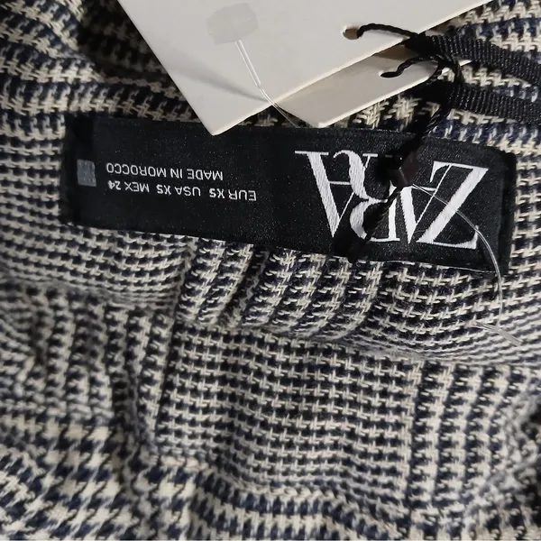 ZARA Womens Cropped Jacket XS Black White Houndstooth Plaid Preppy Chic Academia - Image 5