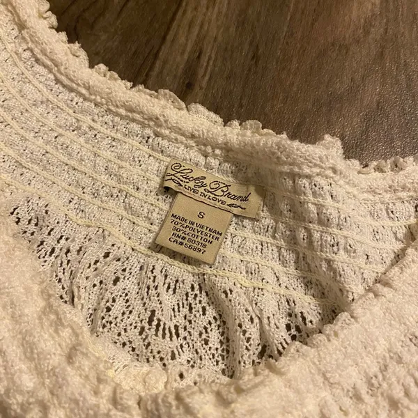 Lucky Brand White Crochet Boho Tunic Top Semi Sheer Short Sleeve Small - Image 5