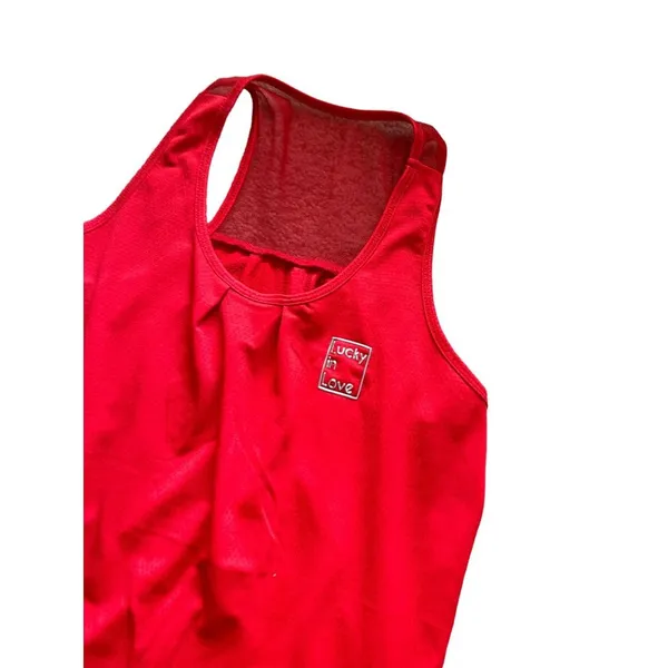 LUCKY IN LOVE Red Split Back Tank Top Sz M NEW - Image 2