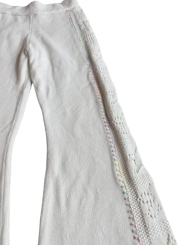 LoveShackFancy White Toro Crochet Flare Pants Wide Leg Pointelle X-Small Women's - Image 11