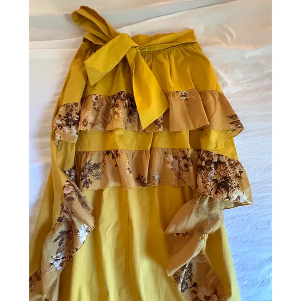 CQ by CQ Maxi Skirt Womens Size M Mustard Yellow Floral Ruffles High Low Boho - Image 6