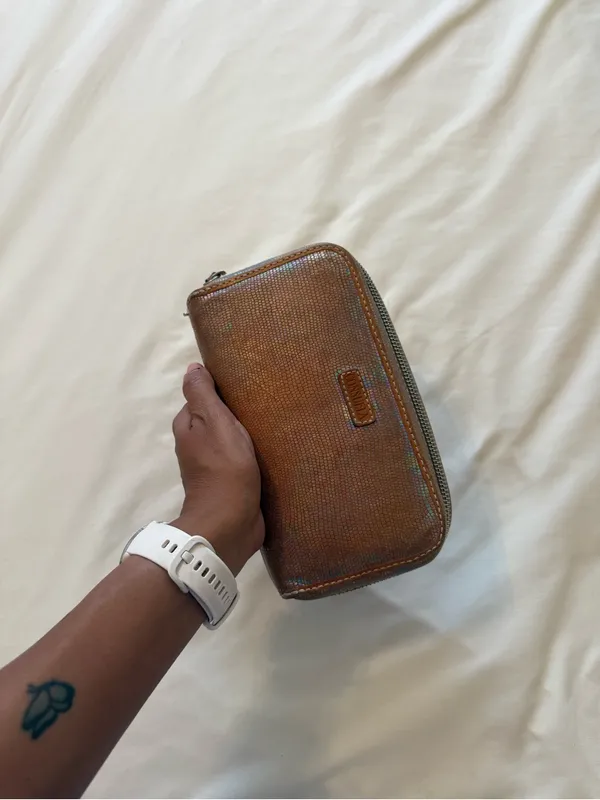 CONSUELA | Gloria Textured iridescent leather Large Brown Wristlet Wallet - Image 4