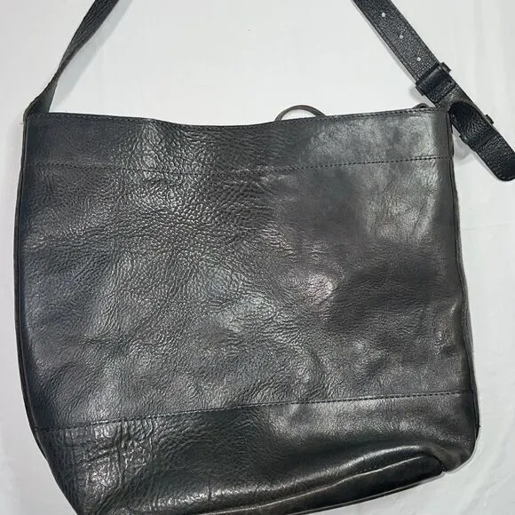 Lucky Brand Pebbled Leather‎ Tote Shoulder Bag Gray Unlined 14x12x6" - Image 3