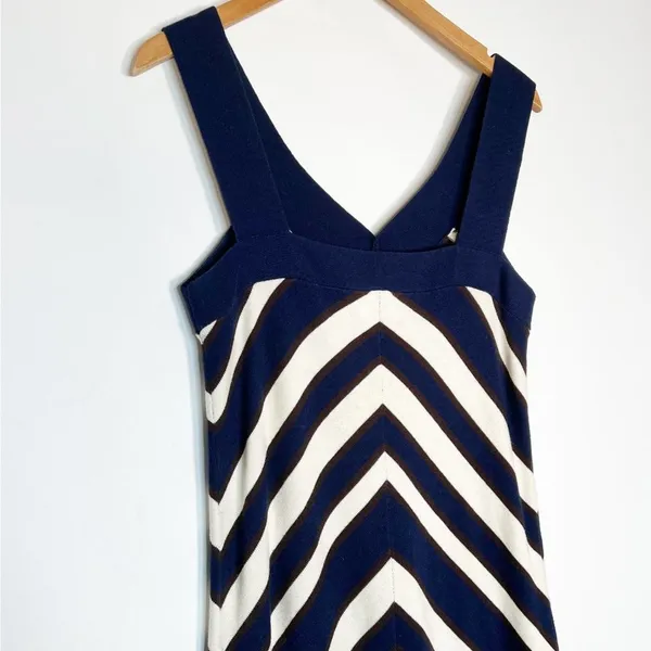 Milly of New York Navy Blue Cream Brown Silk Cashmere Sweater Dress Womens M - Image 4