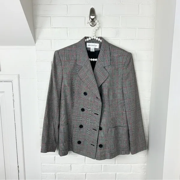 Vintage Jones New York Plaid Herringbone Houndstooth Double Breasted Blazer - Image 3
