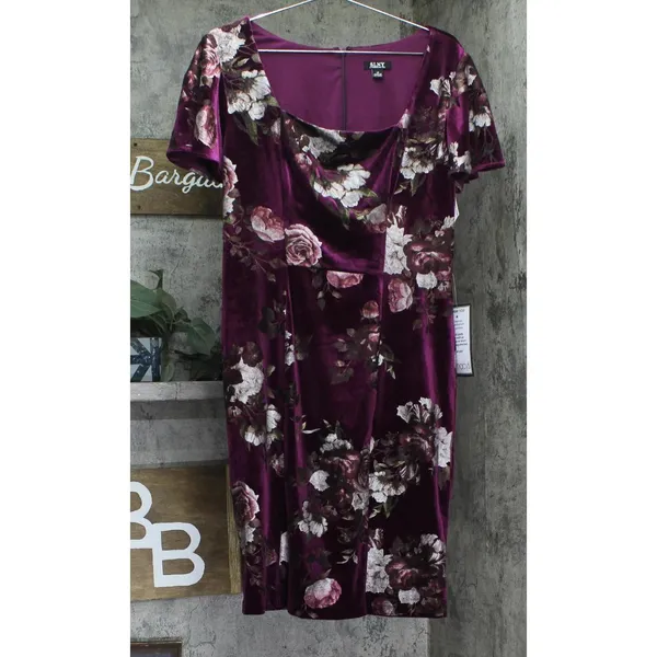 NWT SLNY Embellished Sheath Velvet Floral Print Dress Magenta Purple Multi 14 - Image 3