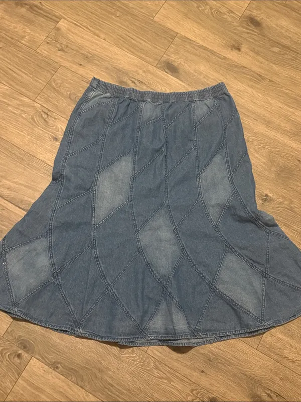 Studio West Two-Tone Denim Paneled A-Line Skirt xl - Image 3